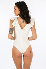 White Bow Front Cut Out Bodysuit