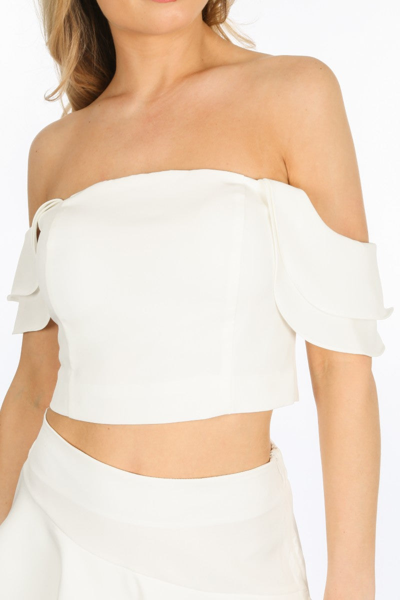 White Off The Shoulder Tailored Crop Top