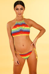 High Neck Multi-Coloured Crochet Bikini