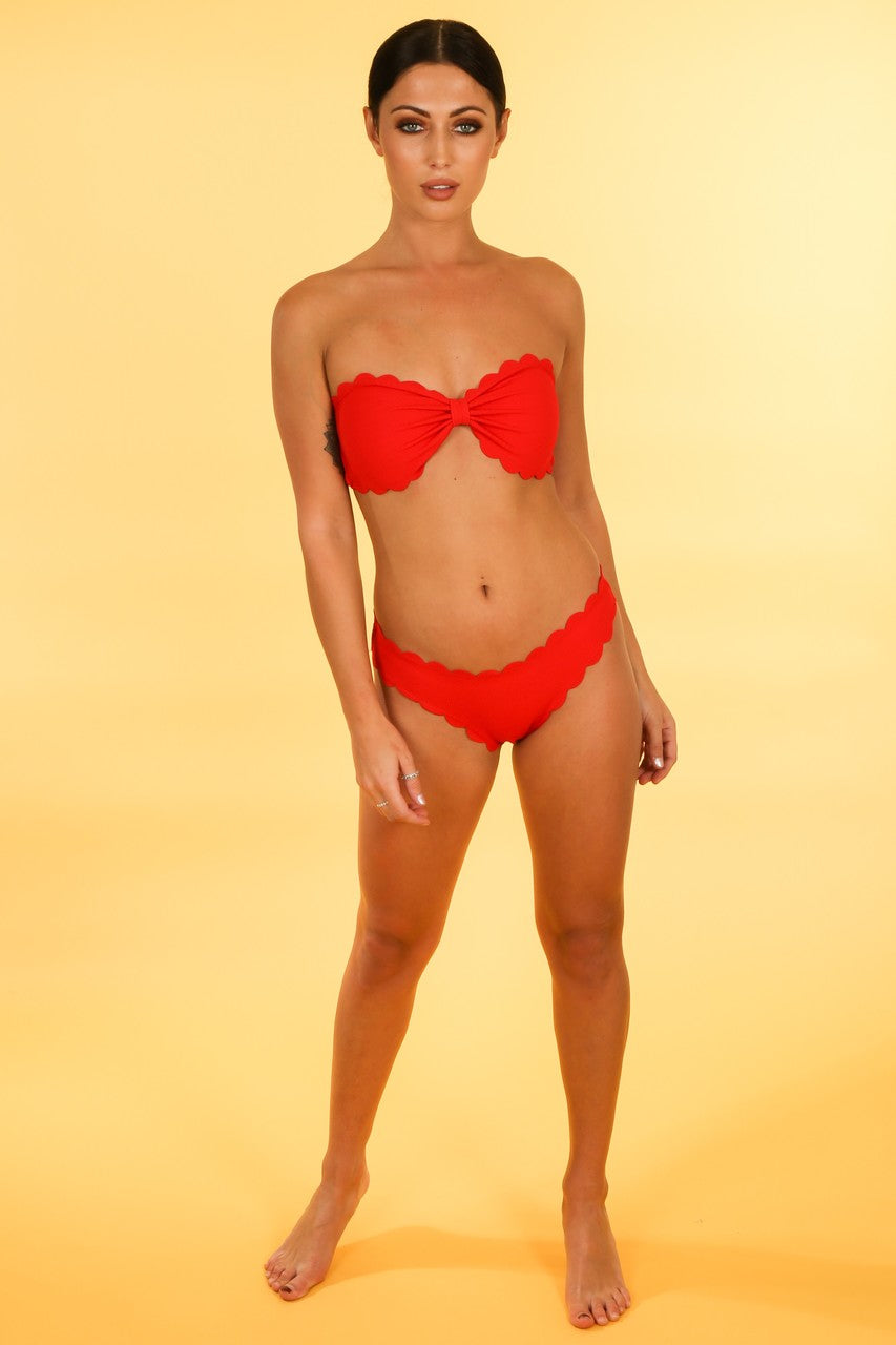 Red Scallop Edge Bandeau Bikini