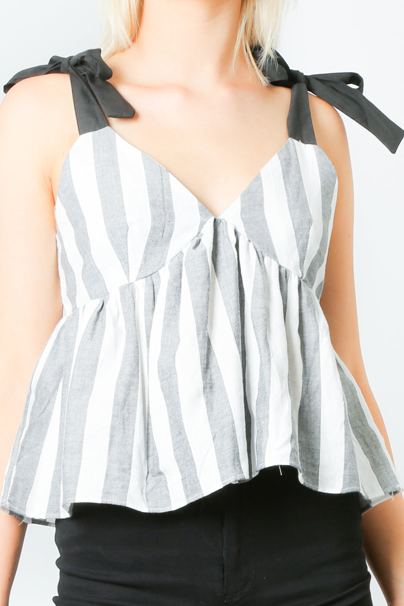 Black & White Striped Tie Strap Cami