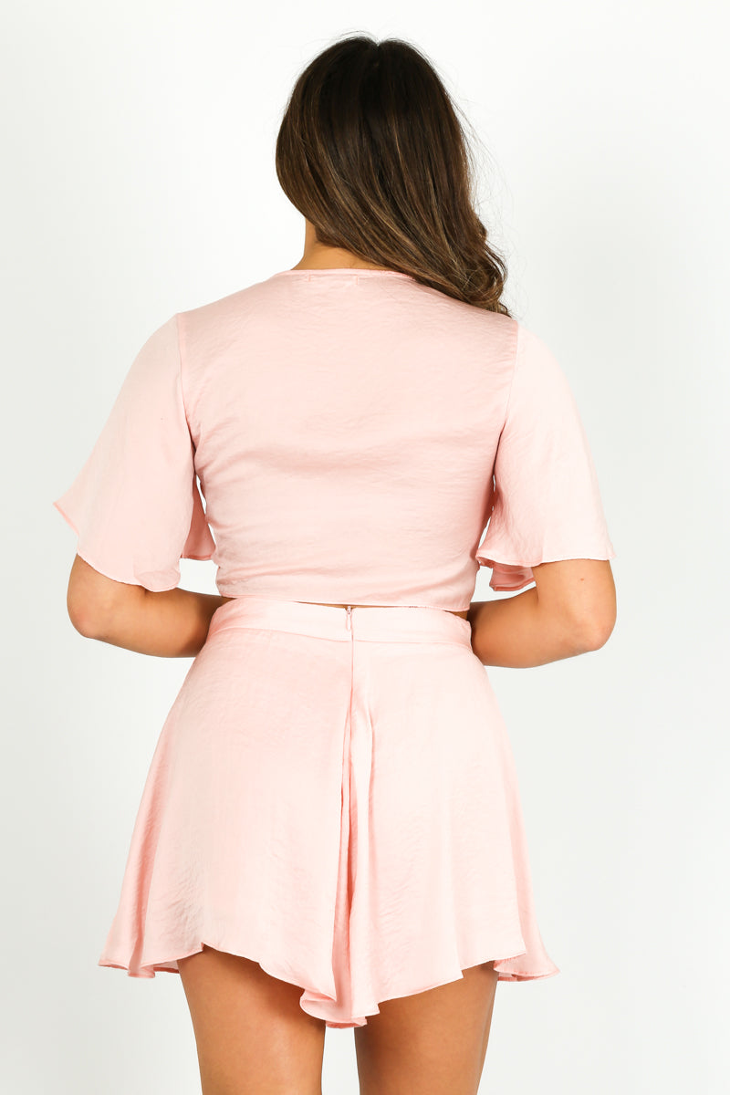 Pink Silky Pleat Front Shorts