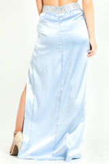 Sky Blue Embellished Thigh Split Maxi Skirt