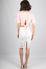 White Lace Midi Skirt With Back Split