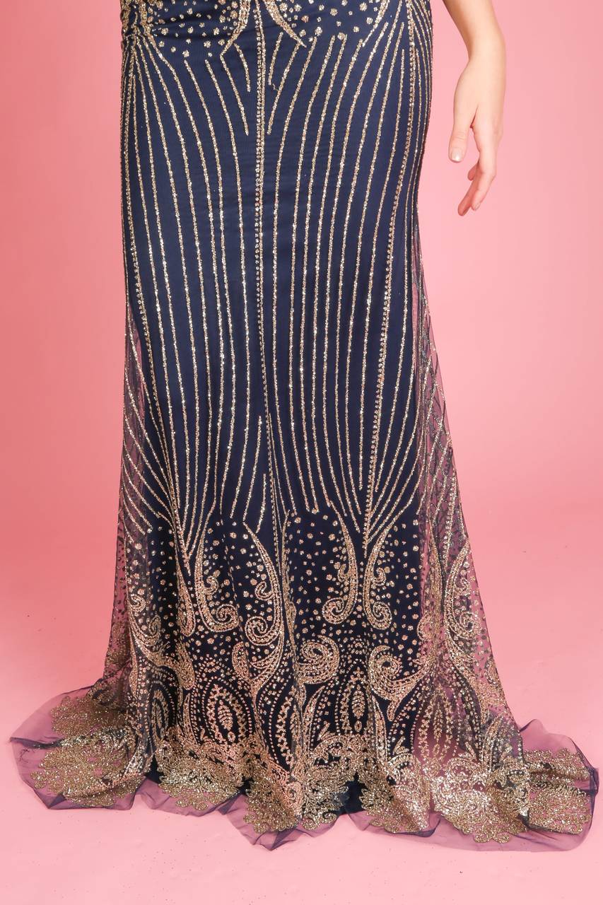 Navy Premium Collection Paisley Glitter Embellished Maxi Dress