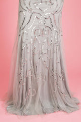 Silver Premium Collection Short Sleeve Sequin Mesh Maxi Dress