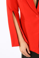 Red Tailored Blazer with Open Sleeve