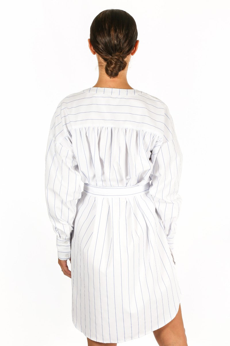 White Striped Belted Shirt Dress