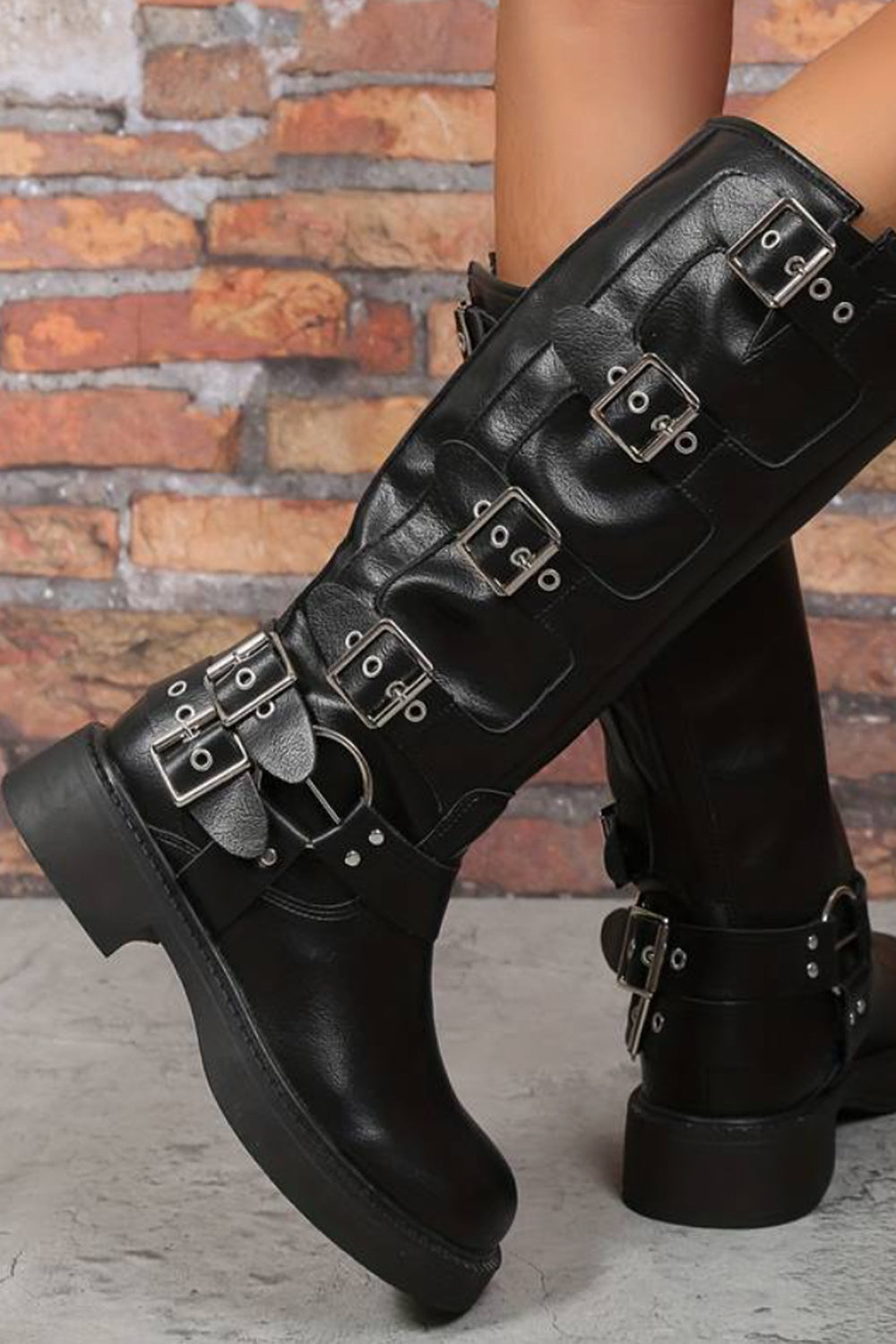 Buckle Down Relaxed Biker Boot In Black