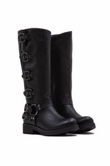 Buckle Down Relaxed Biker Boot In Black