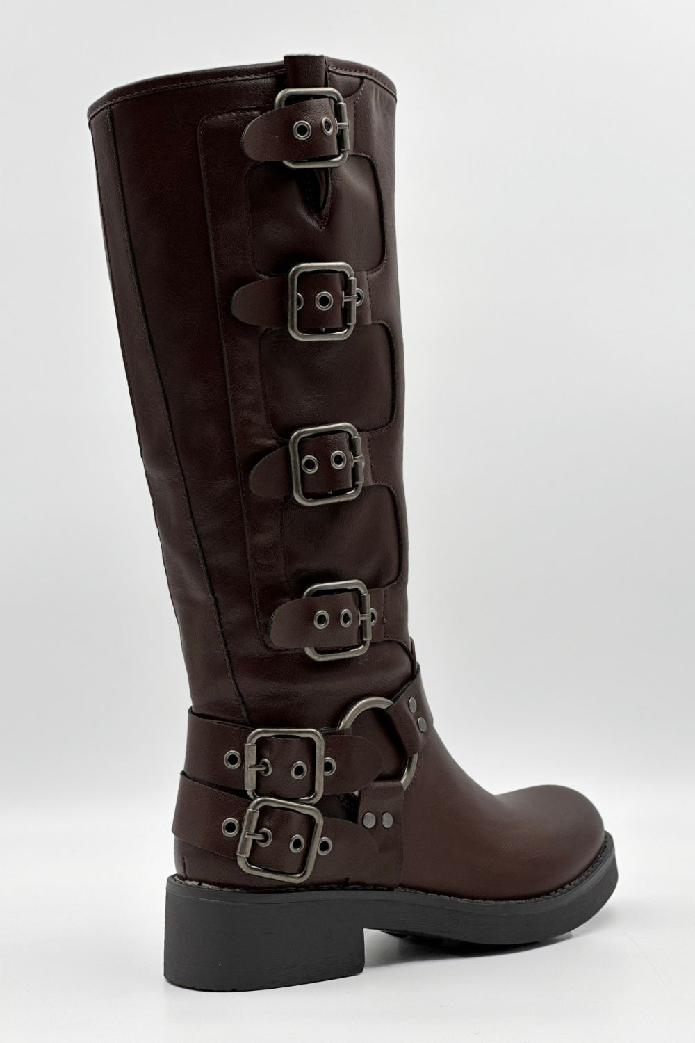 Buckle Down Relaxed Biker Boot In Brown