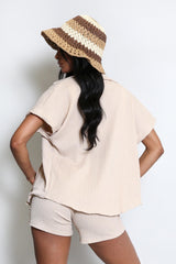 Beige Cheesecloth Short Sleeve Co-Ord