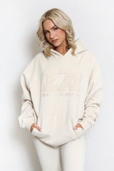 Iconic Athletics Slogan Relaxed Fit Hoodie In Beige