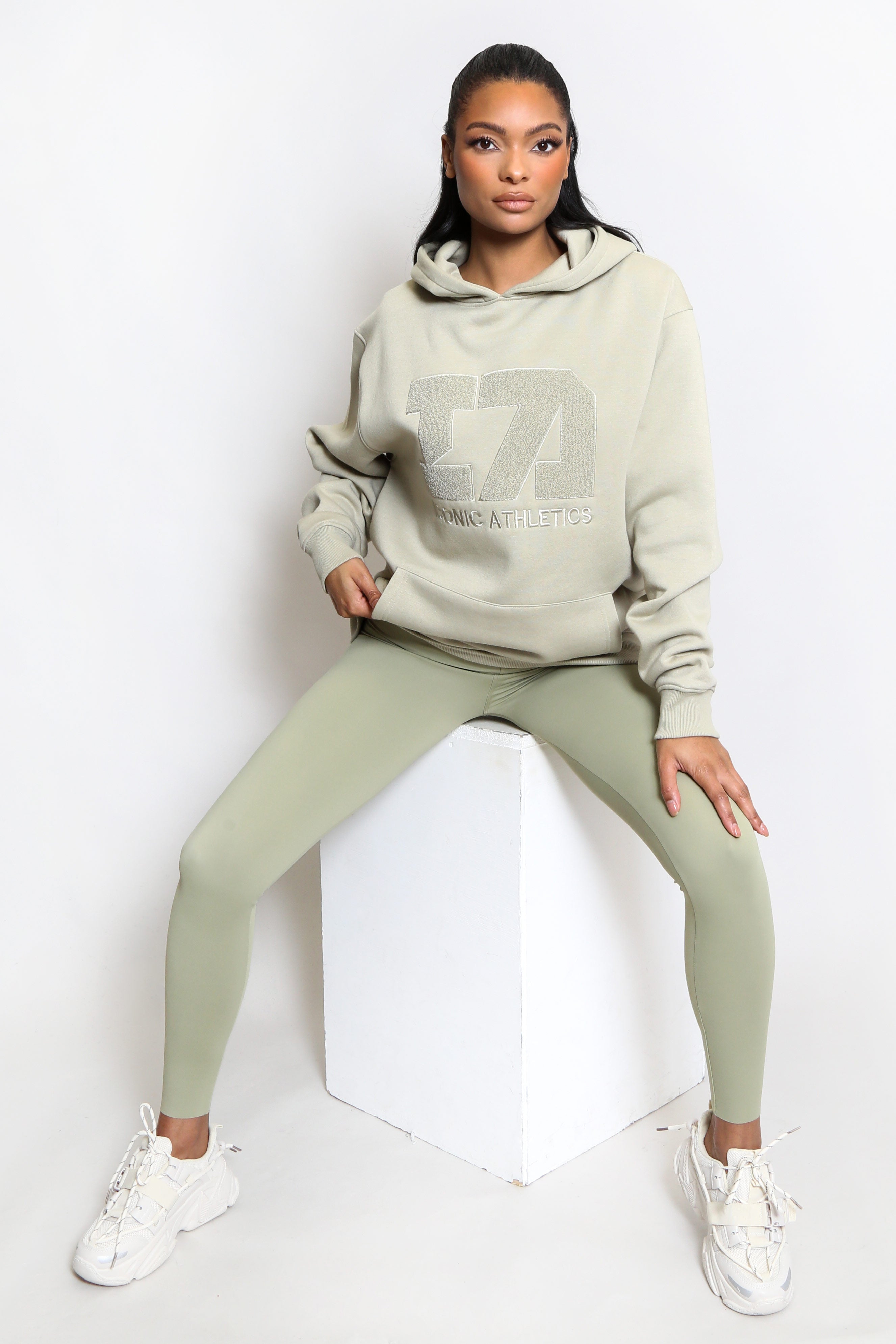Iconic Athletics Slogan Relaxed Fit Hoodie In Sage Green