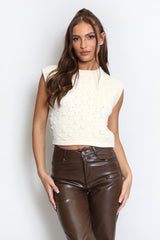 Cream Knitted Cropped Tank Top