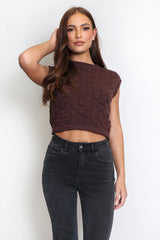Brown Knitted Cropped Tank Top