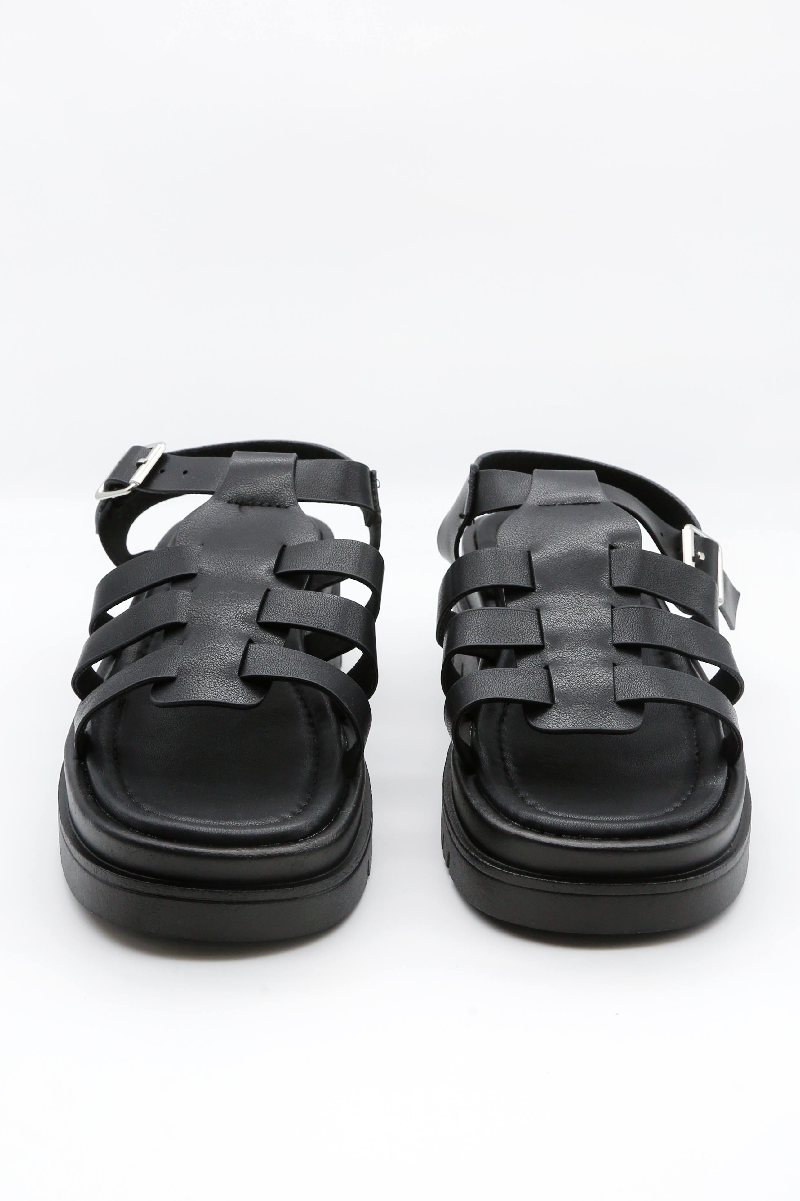 Black Chunky Caged Sandal
