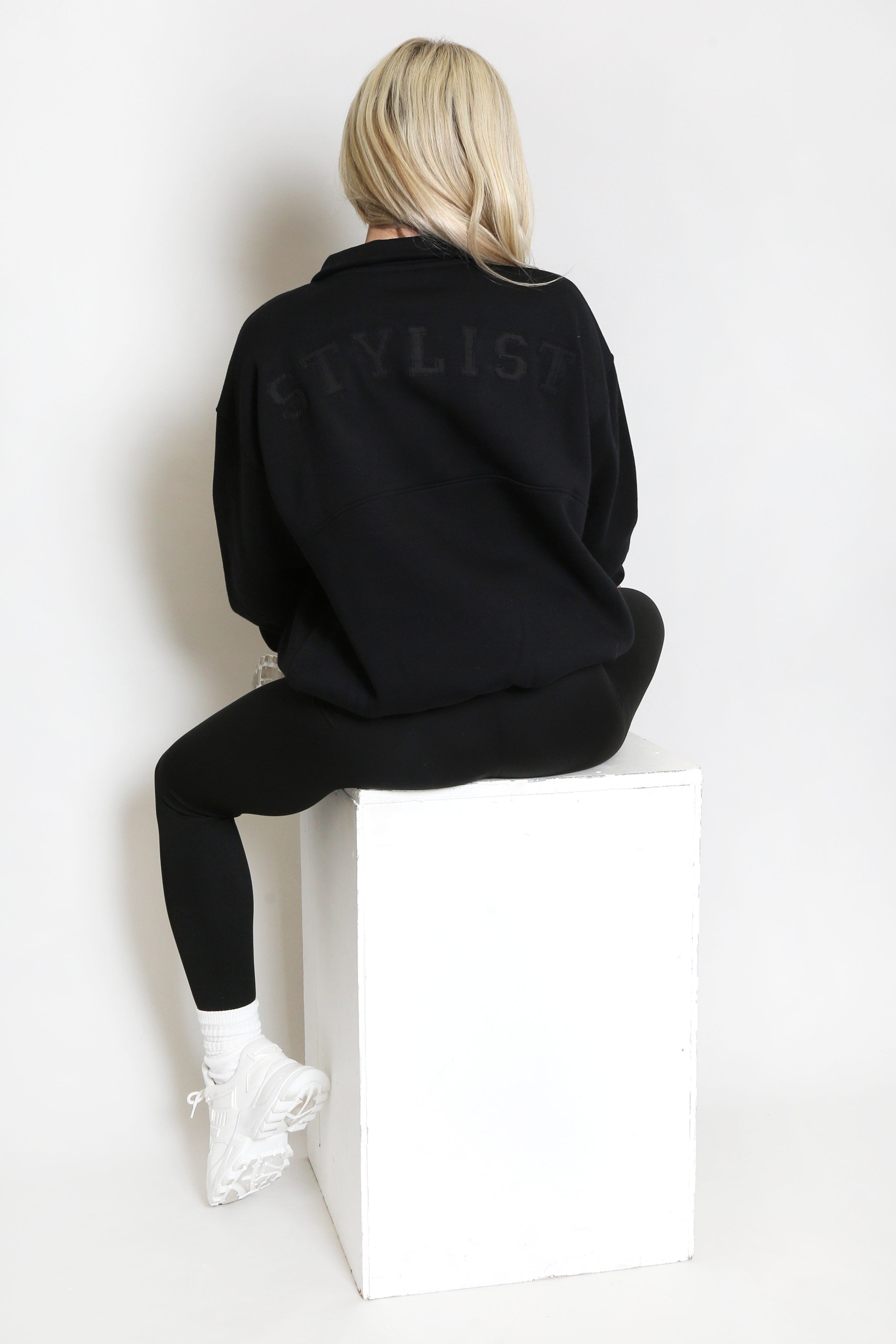 Black Crop Half Zip Stylist Sweatshirt