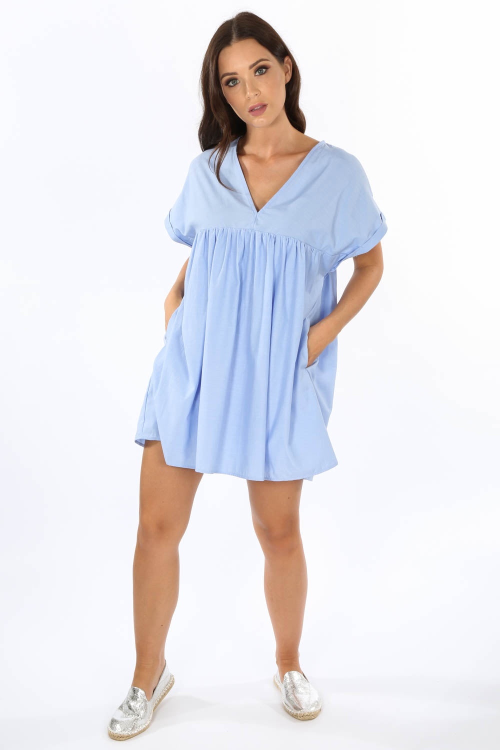 Blue Oversized Cotton Playsuit With Dress Overlay