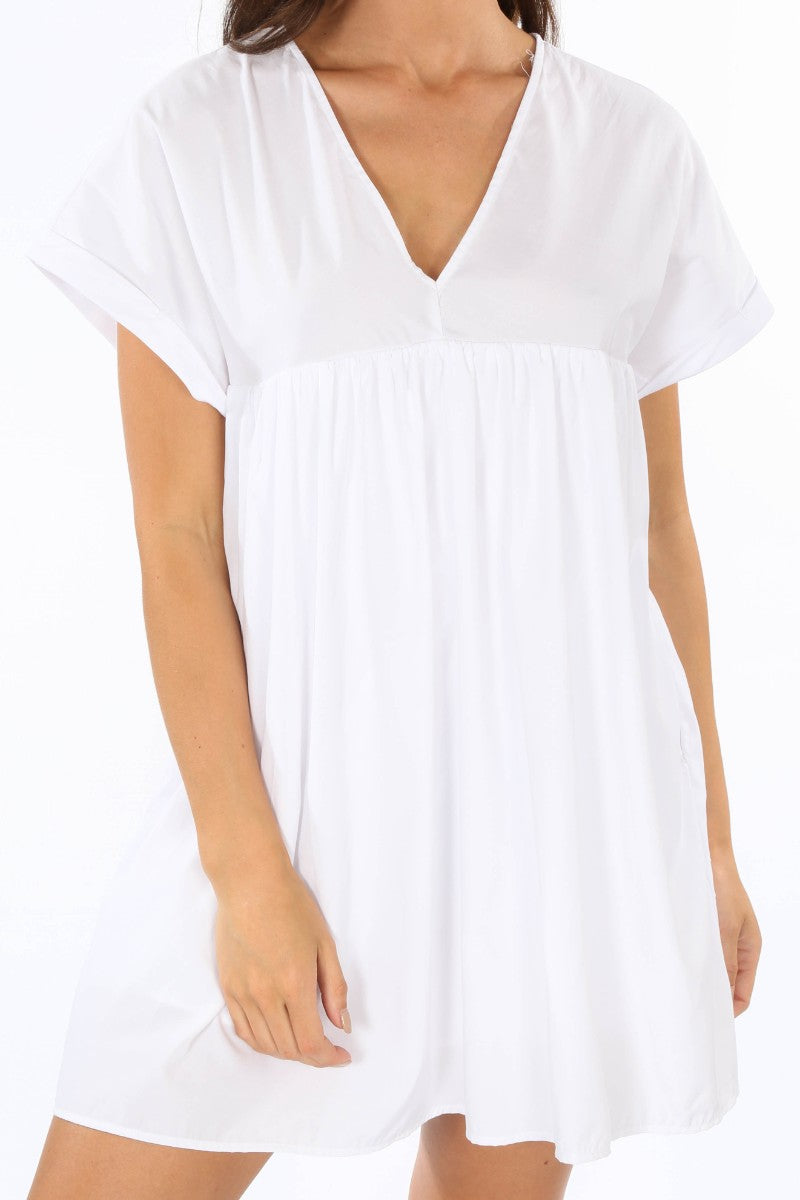 White Oversized Cotton Playsuit With Dress Overlay