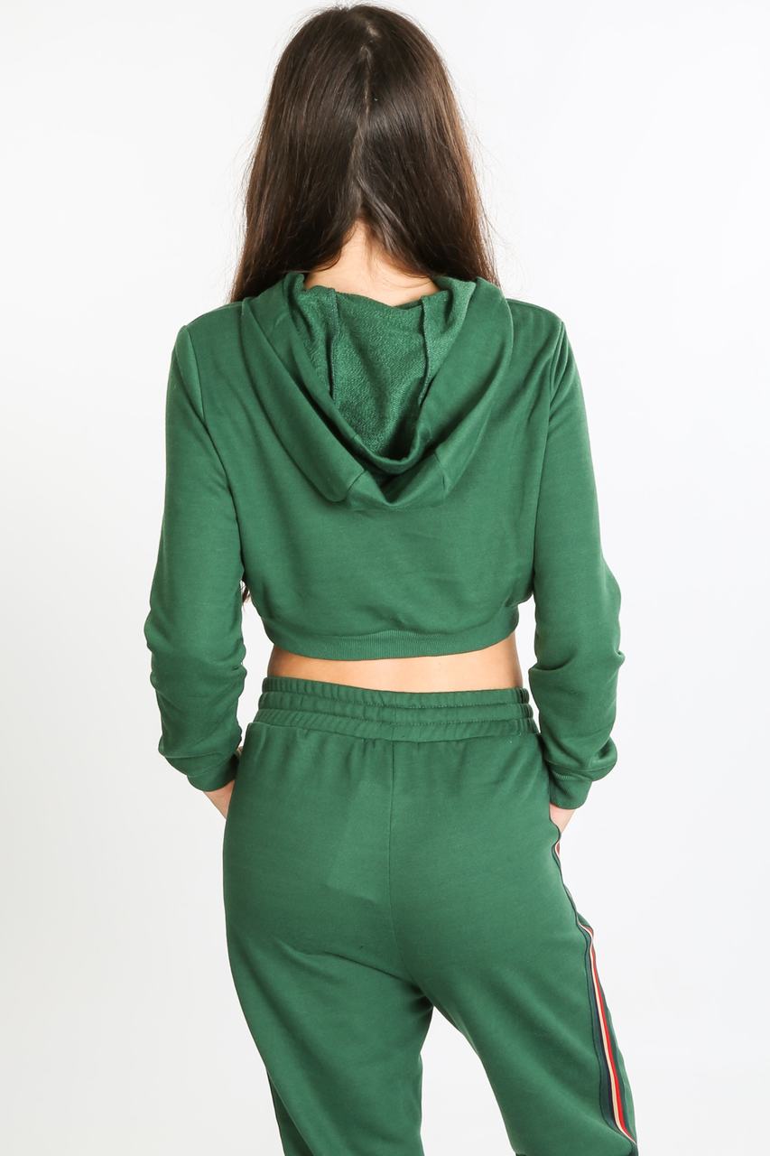 Green Cropped Hooded Sweatshirt