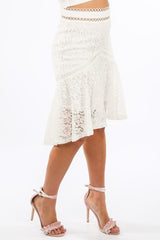 White Lace Fishtail Midi Skirt