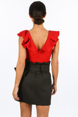 Red Bow Front Cut Out Bodysuit