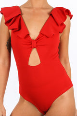 Red Bow Front Cut Out Bodysuit