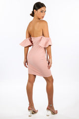 Pink Off The Shoulder Tie Front Bodycon Dress