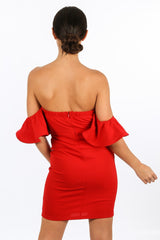 Red Off The Shoulder Tie Front Bodycon Dress