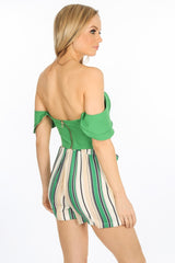 Green Off The Shoulder Tailored Crop Top