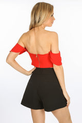 Red Off The Shoulder Tailored Crop Top