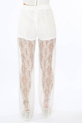 White Lace Sheer Panel Trousers