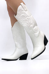 White Western Embroidered Cowboy Boots