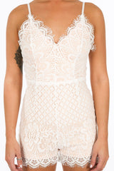 White Contrast Lace Playsuit