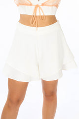 White Layered Frill Shorts