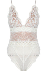 White Sheer Lace Embroidered Bodysuit