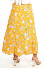 Yellow Floral Printed Button Front Maxi Skirt