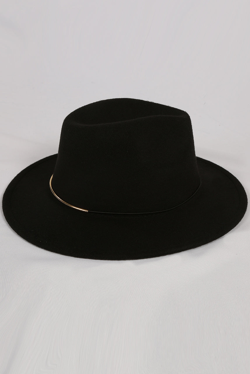 Black Bar Trim Felt Fedora Hat
