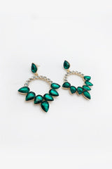 Green Circular Diamante Embellished Earrings