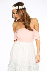 Pink Off The Shoulder Tailored Crop Top