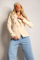 Beige Double Breasted Tailored Blazer