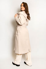 Beige Maxi Brushed Hooded Duster Coat