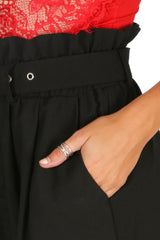 Black Belted Paper Bag Shorts