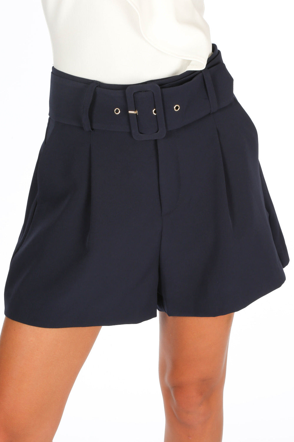 Navy Belted Tailored Shorts