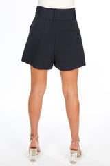 Navy Belted Tailored Shorts
