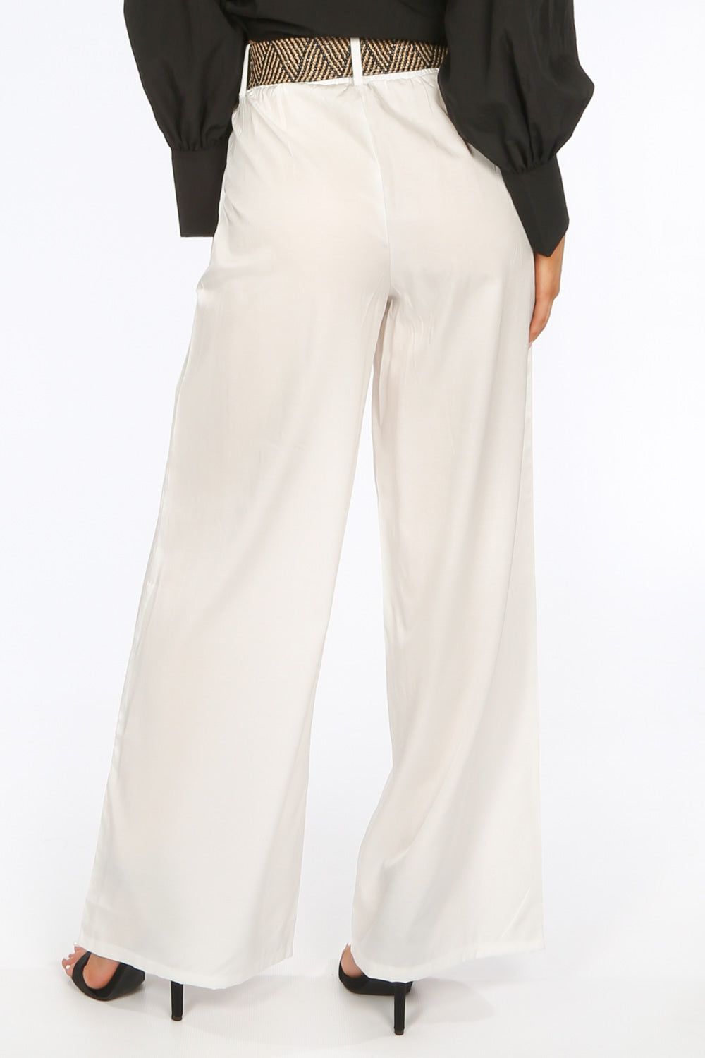 White Belted Wide Leg Trouser