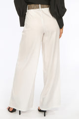 White Belted Wide Leg Trouser