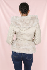 Cream Faux Fur Buckle Coat