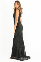 Black Glitter Embellished Maxi Dress